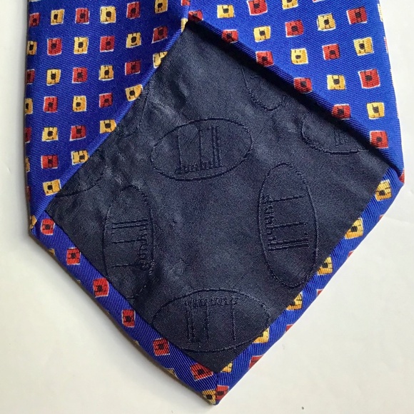 DUNHILL  navy blue with red motifs silk Tie made in Italy 🇮🇹 - Picture 2 of 8